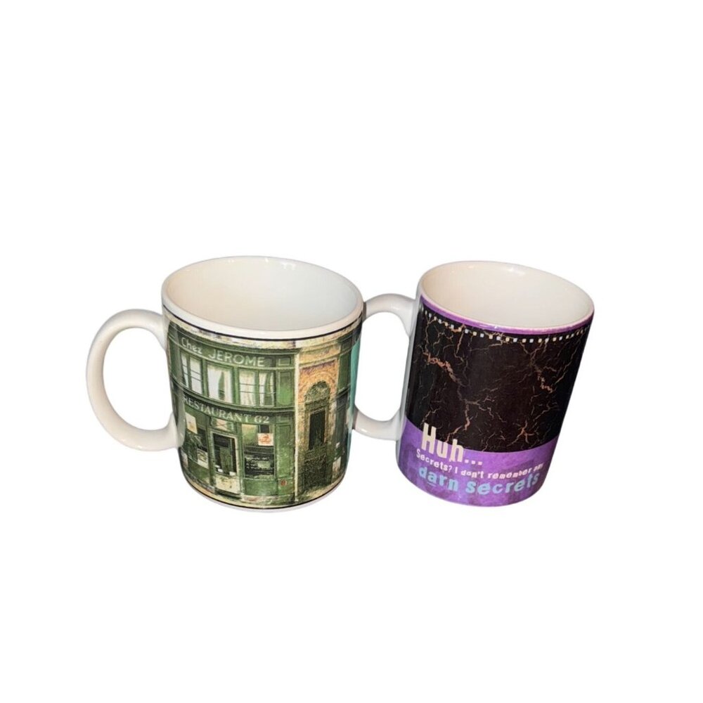 Set Of 2 Ceramic Coffee Mugs With Novelty & Vintage Designs